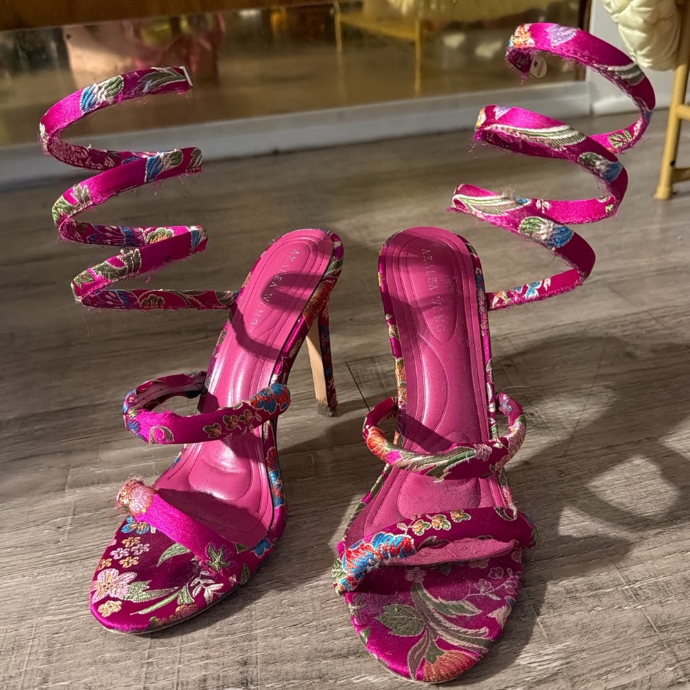 Elegant Floral Wrap-Around Heels